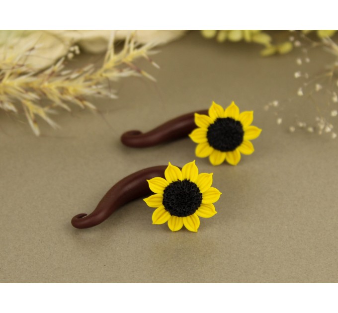 Handcrafted sunflower faux gauge earrings 