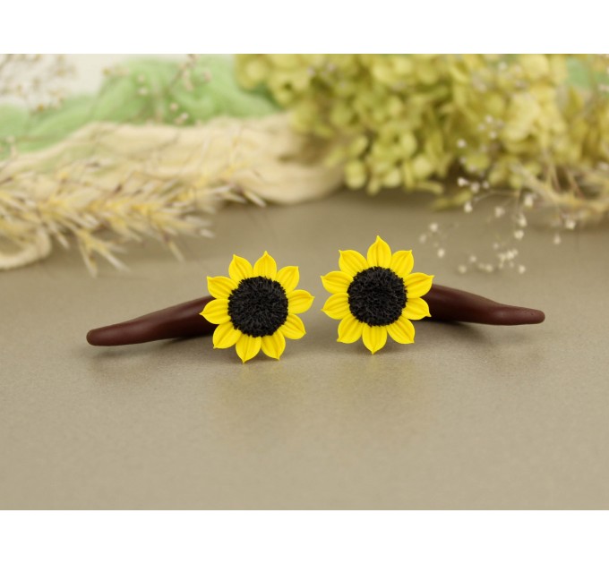 Handcrafted sunflower faux gauge earrings 