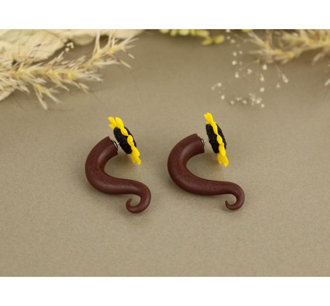 Handcrafted sunflower faux gauge earrings 