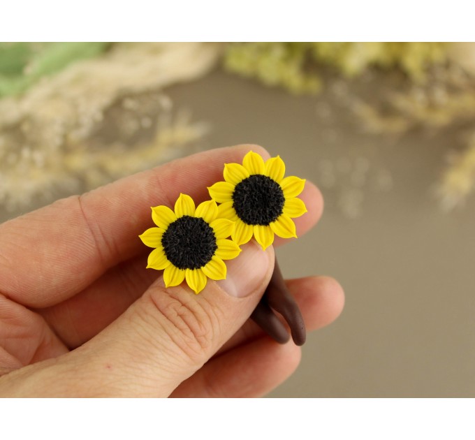 Handcrafted sunflower faux gauge earrings 