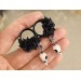 Tunnel earrings for stretched ears with roses and raven skulls