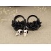 Tunnel earrings for stretched ears with roses and raven skulls