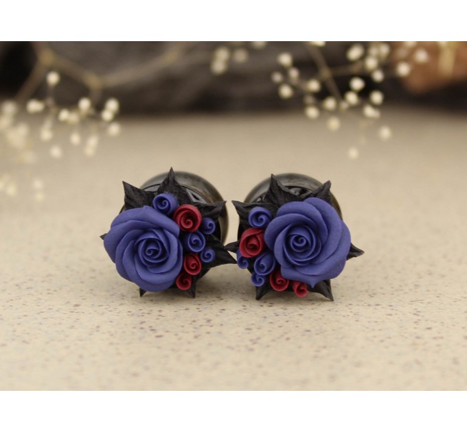 Navy blue rose custom plugs, ear tunnels 00g
