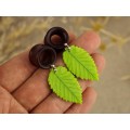 Cute green leaf - wood ear plugs and tunnels