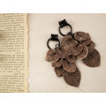 Beige brown chain hangers Dangle plugs and gauges Retro ancient bone ivory leaves Fall leaf tunnels