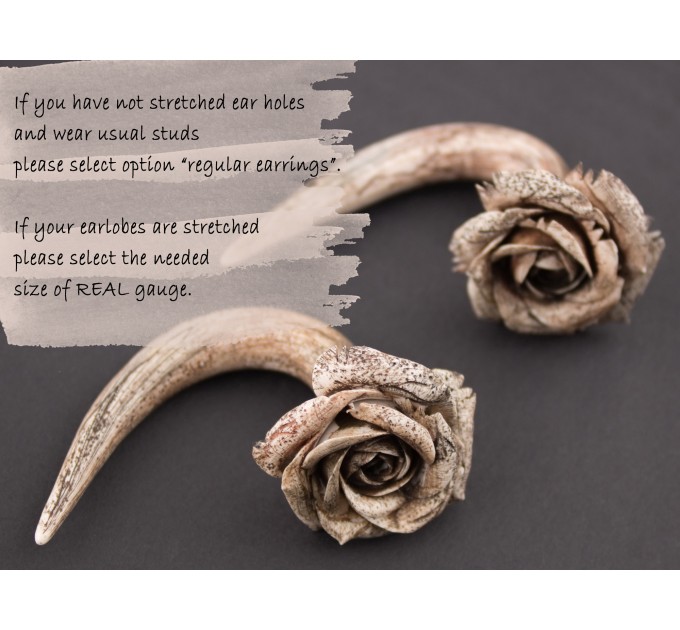 Viking woman earrings with bone imitated rose flower Real gauges or Faux Boho Tribal Norse Handmade