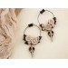Ivory flowers beige roses brown leaves Hoop earrings Tunnel hangers for stretched ears Bird raven skull charm