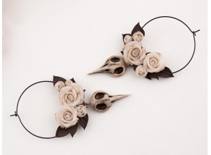 Bird skull Ivory roses ear hoops hangers 6-25mm