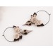 Ivory flowers beige roses brown leaves Hoop earrings Tunnel hangers for stretched ears Bird raven skull charm