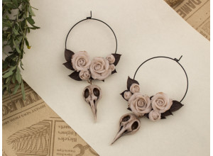 Bird skull Ivory roses ear hoops hangers 6-25mm