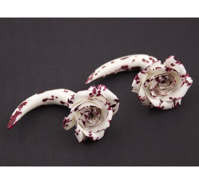 Handmade fake real ear gauge earrings goth Blood rose