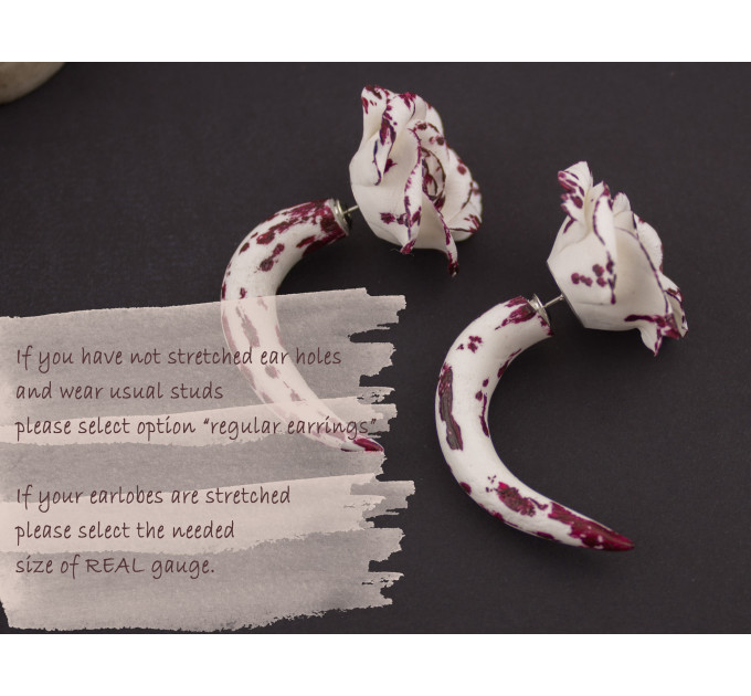 Handmade fake real ear gauge earrings goth Blood rose
