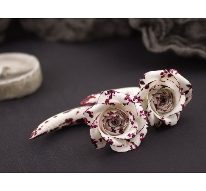 Handmade fake real ear gauge earrings goth Blood rose