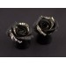 Rose tunnel ear plugs, burgundy & gold 6g earrings