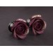 Rose tunnel ear plugs, burgundy & gold 6g earrings