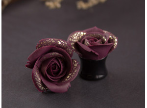 Burgundy rose ear plug with golden tips Custom colors 3-20mm