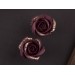 Rose tunnel ear plugs, burgundy & gold 6g earrings