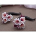 Spring wedding fake gauges - Real plugs for stretched ears Sakura cherry blossom Pink blooming earrings Handmade