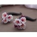 Spring wedding fake gauges - Real plugs for stretched ears Sakura cherry blossom Pink blooming earrings Handmade