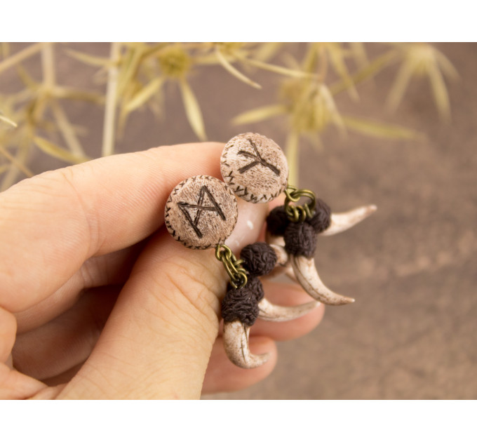 Viking earrings for men Regular studs or Plugs for stretched ears Custom protective rune Pagan Fangs Handmade