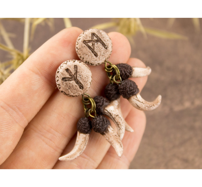 Viking earrings for men Regular studs or Plugs for stretched ears Custom protective rune Pagan Fangs Handmade