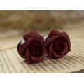 Autumn wedding earrings for stretched earlobes Maroon rose ear plugs Dark red gauges Custom color Handmade
