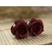Autumn wedding earrings for stretched earlobes Maroon rose ear plugs Dark red gauges Custom color Handmade