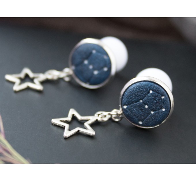 Orion's belt plug earrings for stretched ears Celestial gauges and tunnels Custom constellation 8g-12mm Handmade