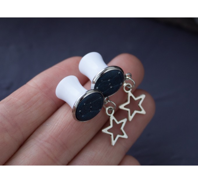 Orion's belt plug earrings for stretched ears Celestial gauges and tunnels Custom constellation 8g-12mm Handmade