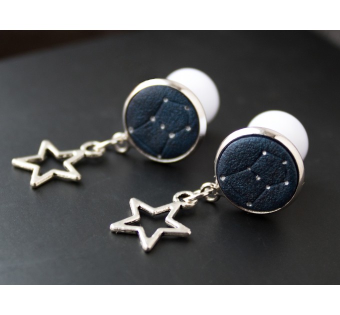 Orion's belt plug earrings for stretched ears Celestial gauges and tunnels Custom constellation 8g-12mm Handmade