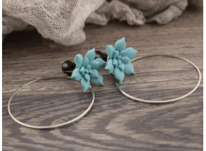 Dusty blue succulent plug earrings 3mm - 20mm with hoops 