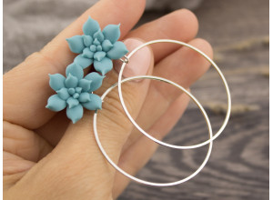 Dusty blue succulent plug earrings 3mm - 20mm with hoops 