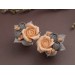 Gray peach wedding ear plugs Bridal earrings for stretched gauges Floral tunnels handmade 