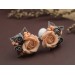 Gray peach wedding ear plugs Bridal earrings for stretched gauges Floral tunnels handmade 