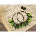 Dangle tunnel earrings for stretched ears with green leaves Summer jewelry Birthday gift for forest lover