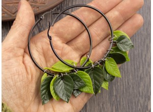 Green leaves hop hangers earrings tunnels 6-25mm