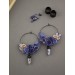 Indigo blue beige rose hoop earrings Tunnel hangers for stretched ears with crystal charm 6-25mm OOAK