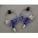 Indigo blue beige rose hoop earrings Tunnel hangers for stretched ears with crystal charm 6-25mm OOAK