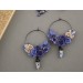 Indigo blue beige rose hoop earrings Tunnel hangers for stretched ears with crystal charm 6-25mm OOAK