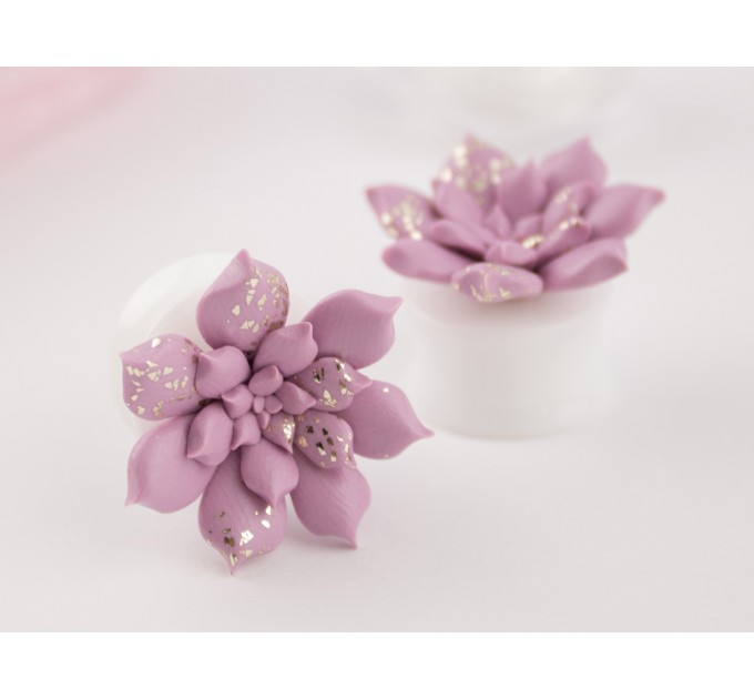 Dusty pink succulent earrings for stretched ears Pale pink and gold Bridal plugs and gauges Custom color Handmade