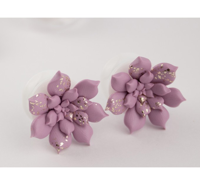 Dusty pink succulent earrings for stretched ears Pale pink and gold Bridal plugs and gauges Custom color Handmade