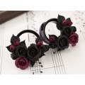 Burgundy black rose ear tunnel plugs, 00g – 1 inch gauge