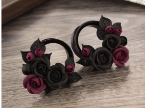 Tiny burgundy black rose ear tunnels 00g – 25mm