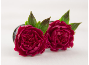 Crimson red peony plug earrings 3mm - 20mm