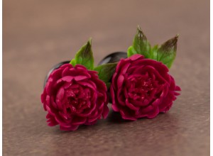 Crimson red peony plug earrings 3mm - 20mm
