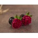 Crimson red peonies earrings for stretched earlobes Bright pink flower gauges Wedding tunnels and plugs Bridal Floral Handmade