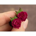 Crimson red peonies earrings for stretched earlobes Bright pink flower gauges Wedding tunnels and plugs Bridal Floral Handmade