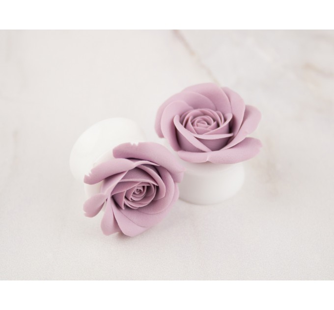 Dusty pink Blush rose earrings for stretched ears Gauges and tunnels Wedding floral jewelry Bridal gauges Handmade