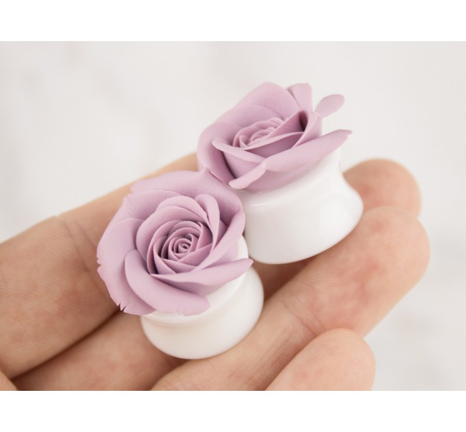 Dusty pink Blush rose earrings for stretched ears Gauges and tunnels Wedding floral jewelry Bridal gauges Handmade