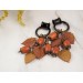 Orange yellow fall leaves tunnel hangers for stretched earlobes Red coral beads Handmade  